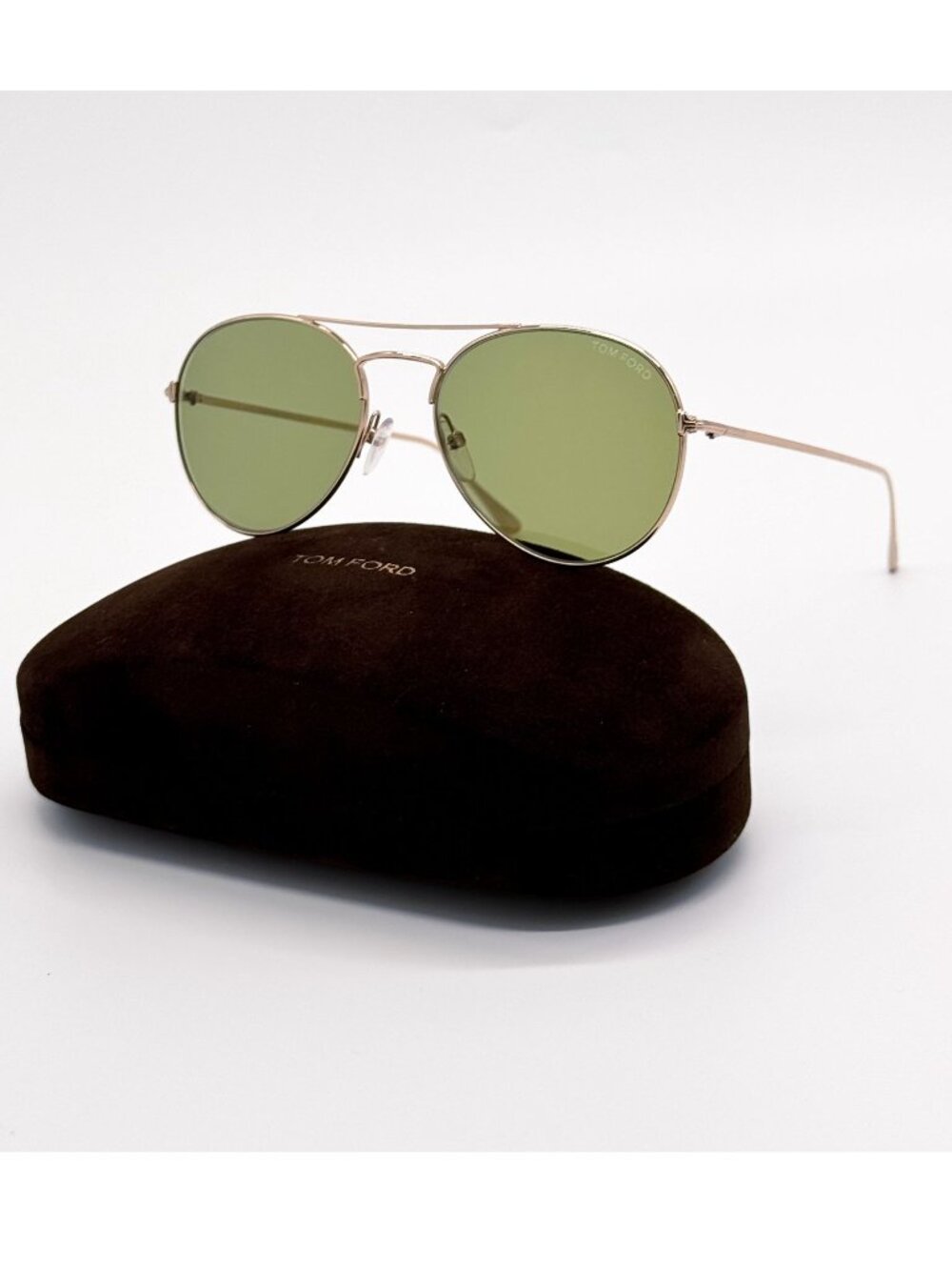 New Tom Ford Ace-02 TF551 28N Round Gold Green Unisex Sunglasses Authentic
